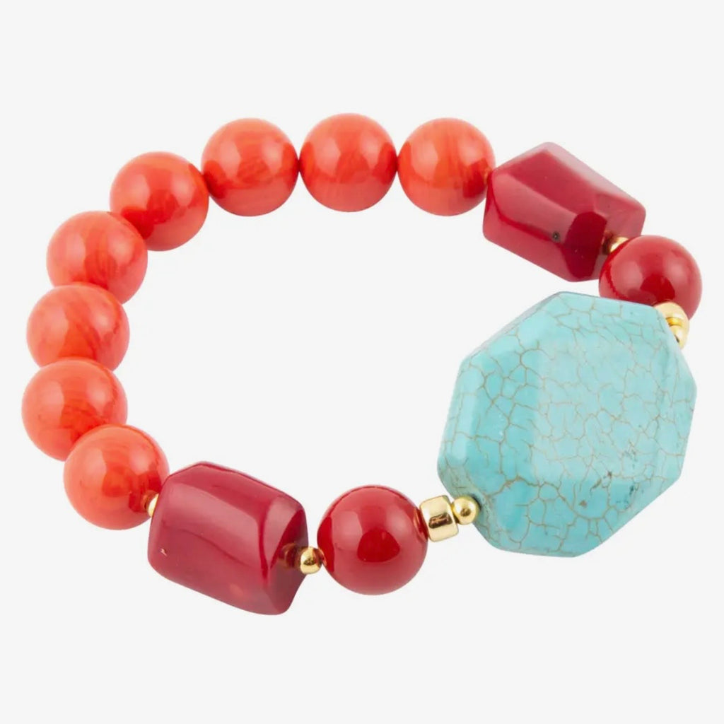 Orange Coral & Magnesite Bracelet  $48
