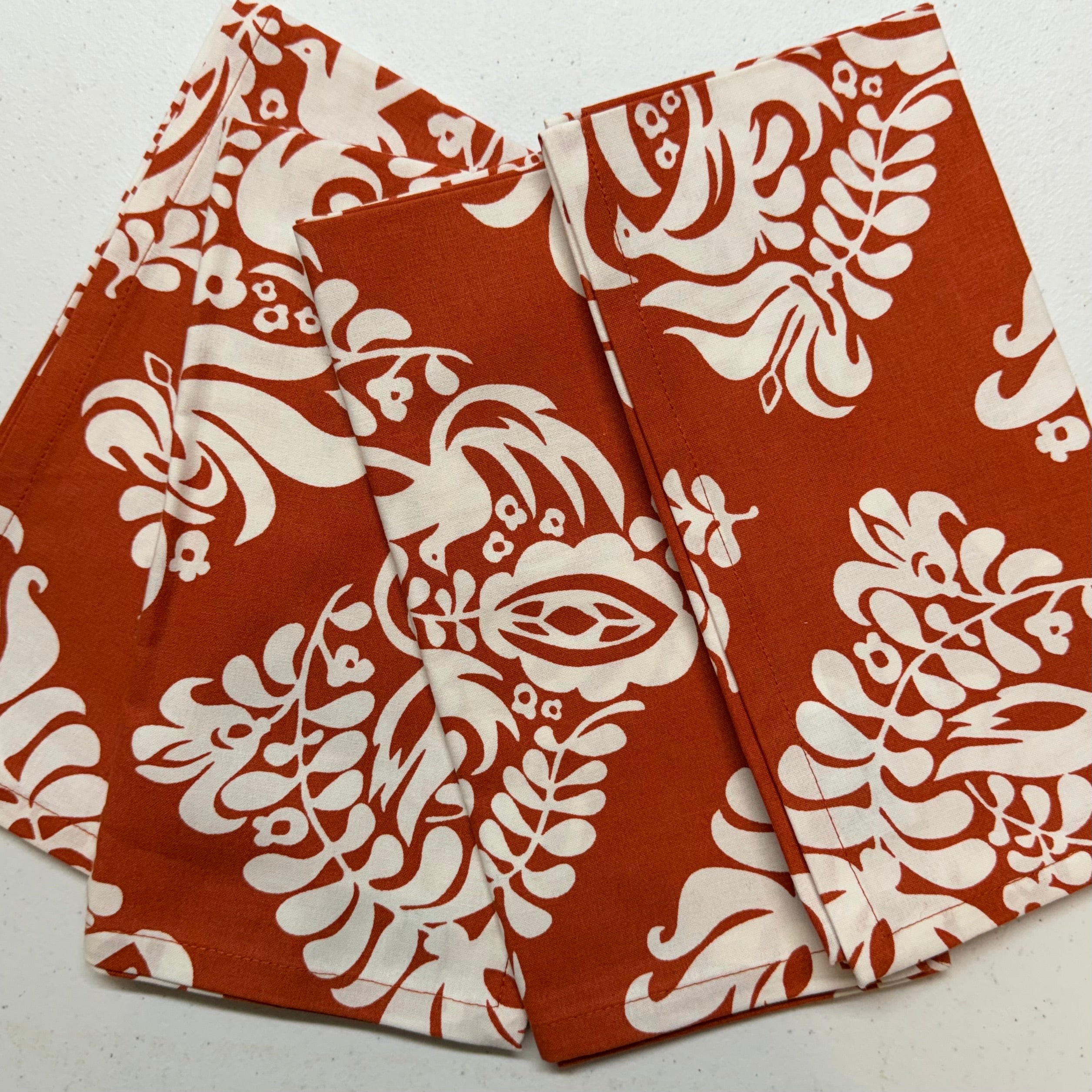 Orange & White Bird Cloth Napkins $30