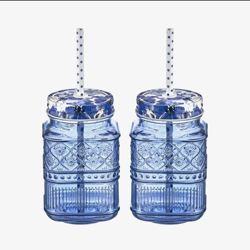 Set of 2 Blue Mason Jar Tumblers $25