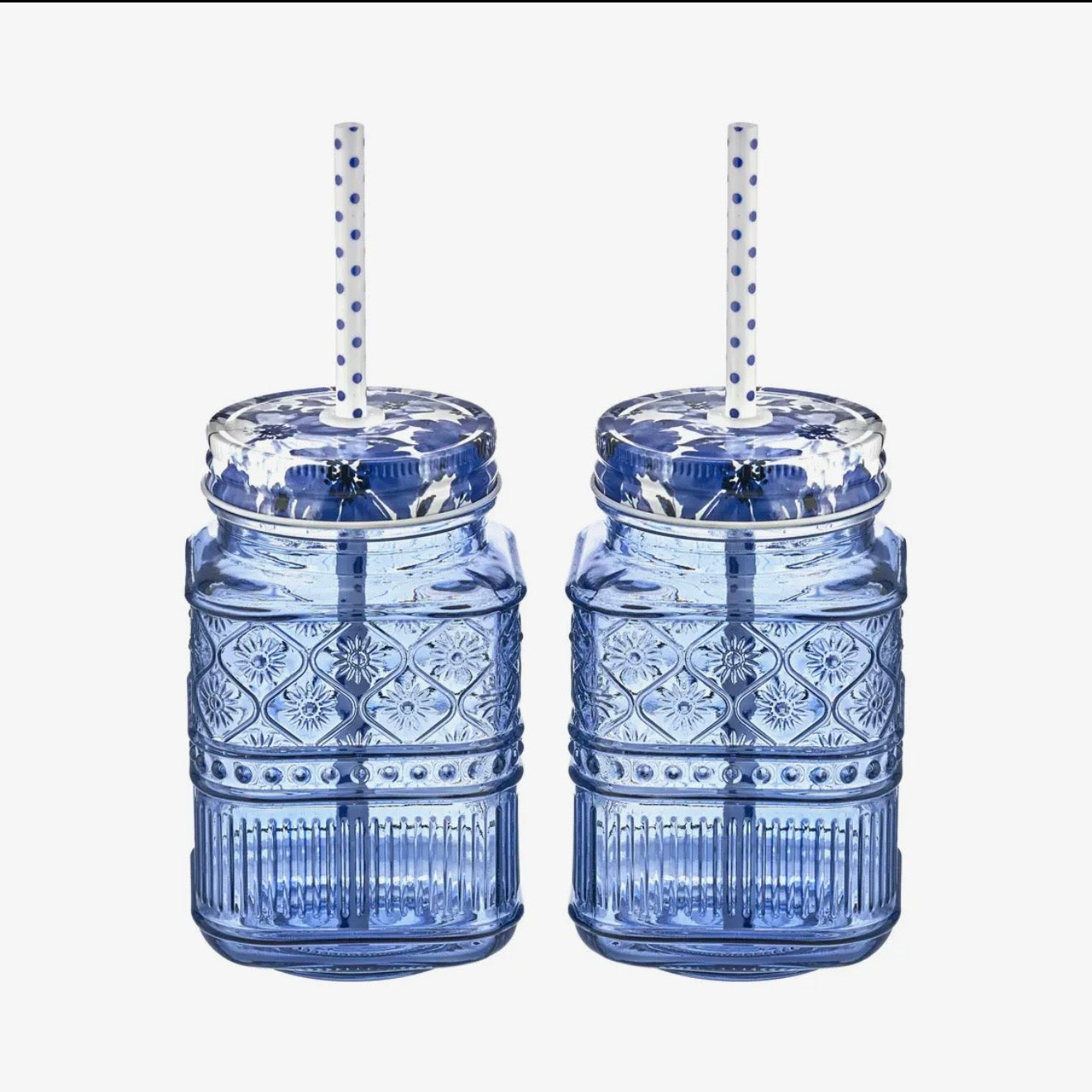 Set of 2 Blue Mason Jar Tumblers $25