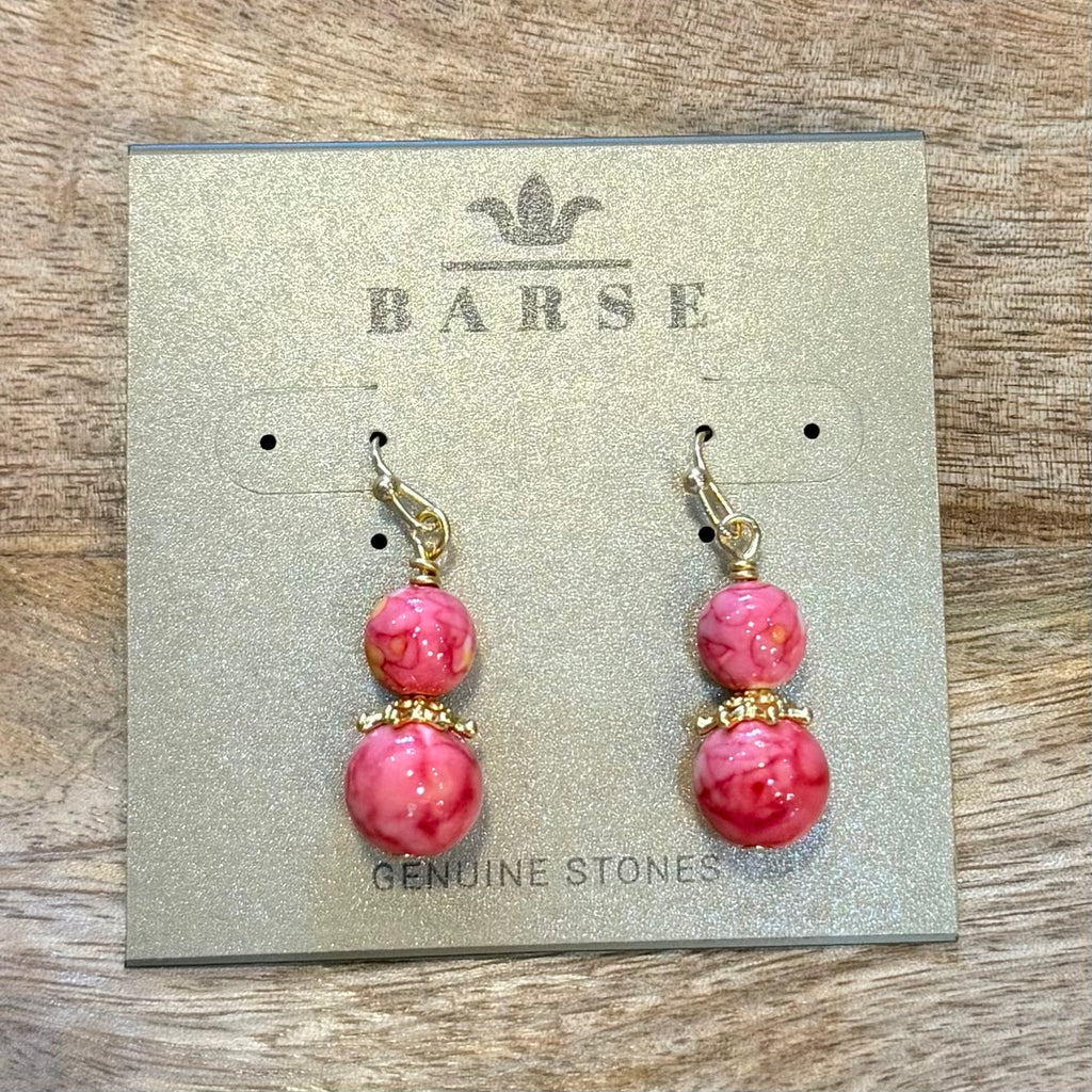 Pink Jade Golden Drop Earrings $24