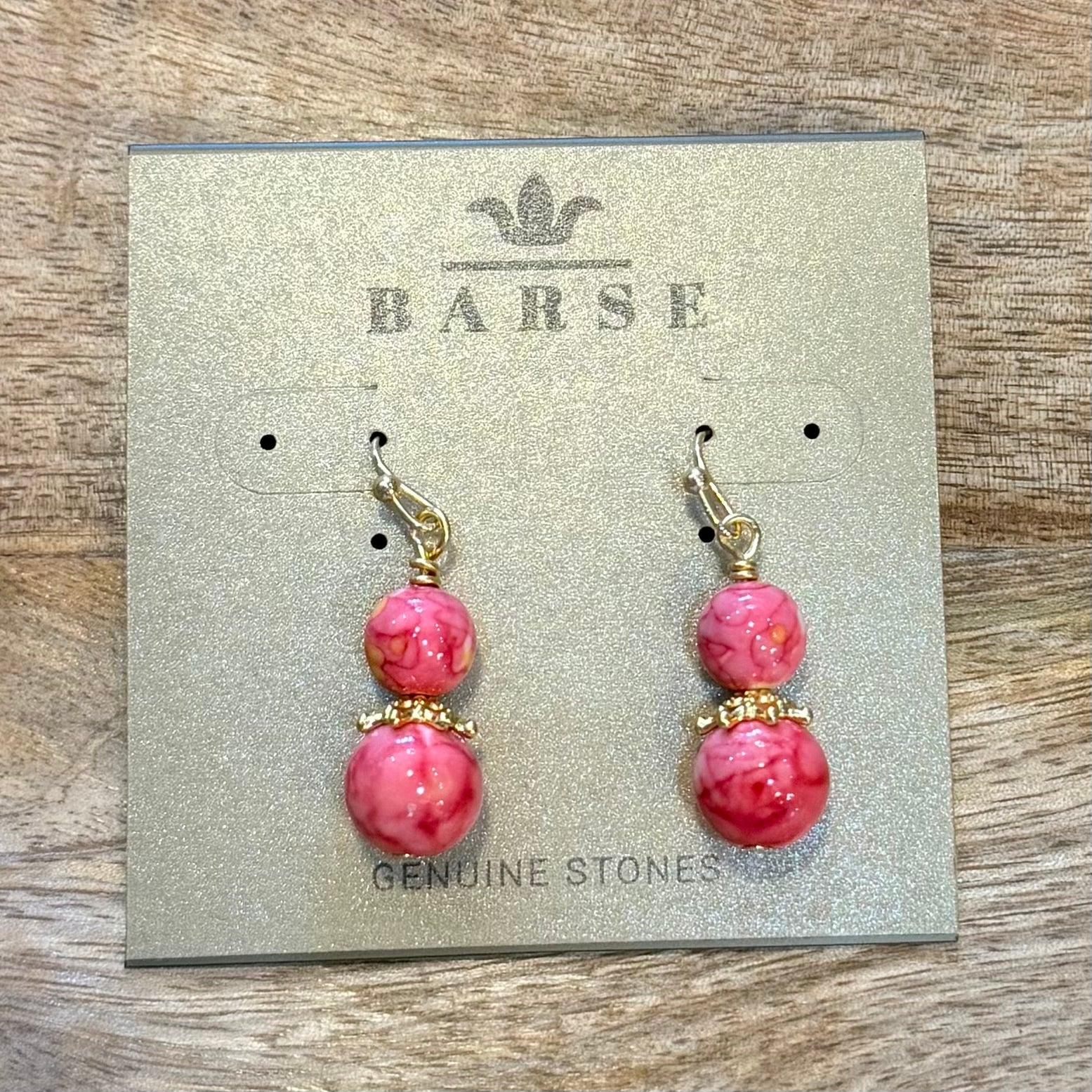 Pink Jade Golden Drop Earrings $24