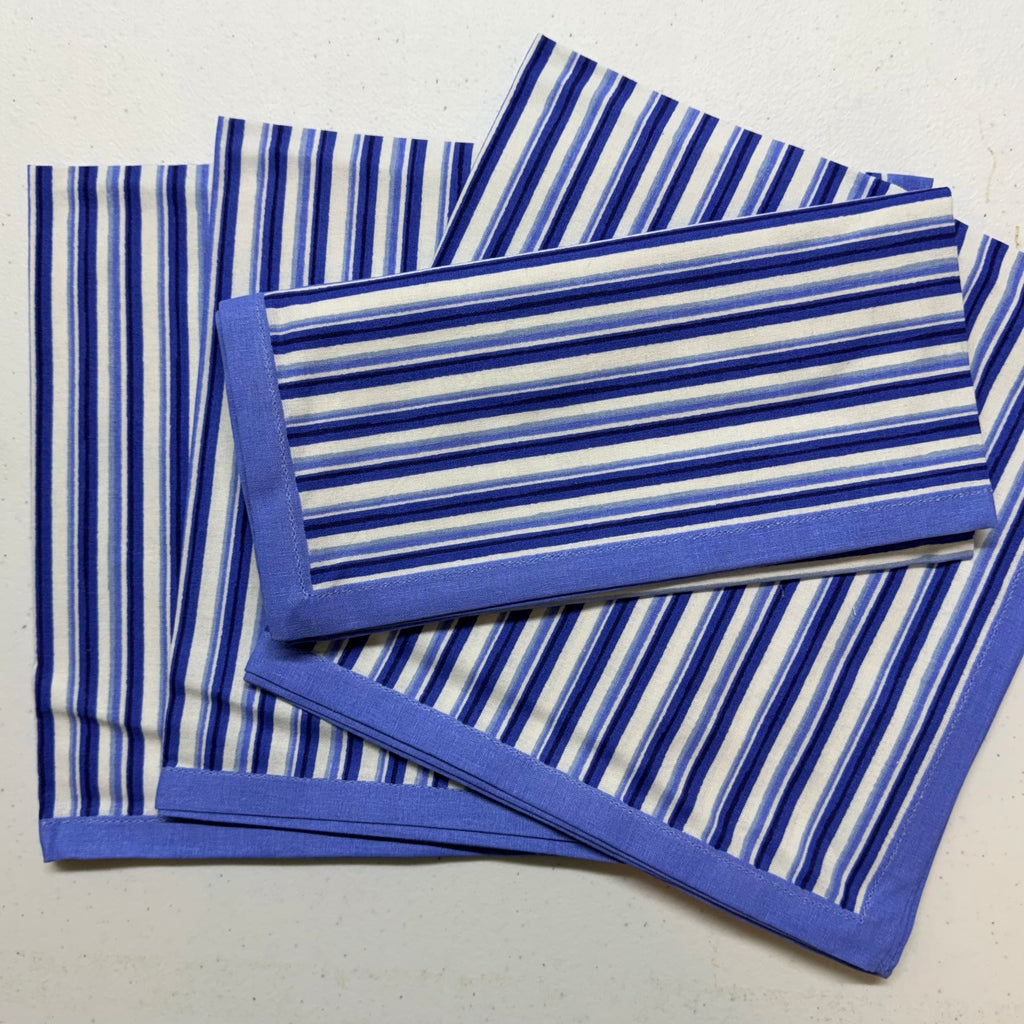 Blue Geo Stripe Cloth Napkins $28