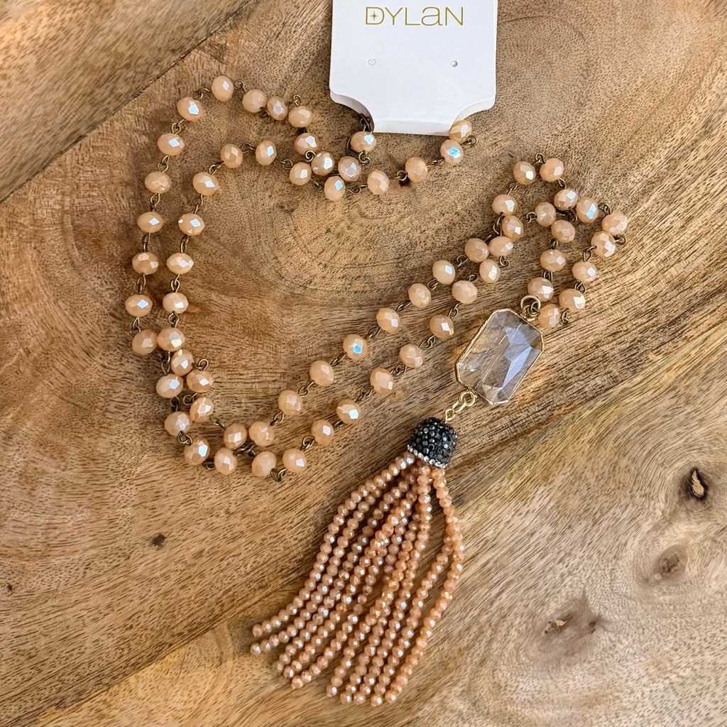 Athena Peach Beaded Tassel Necklace $28