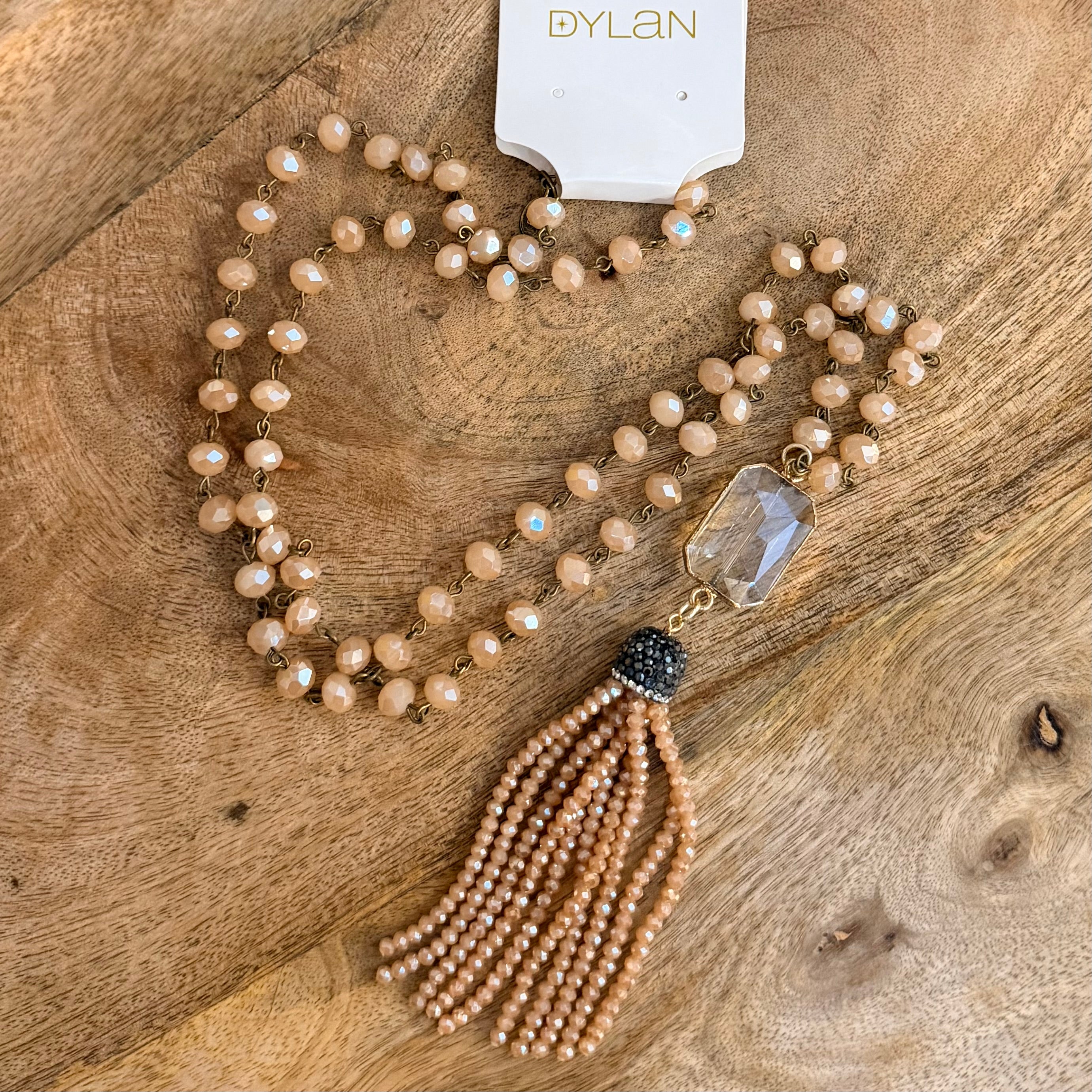 Athena Peach Beaded Tassel Necklace $28