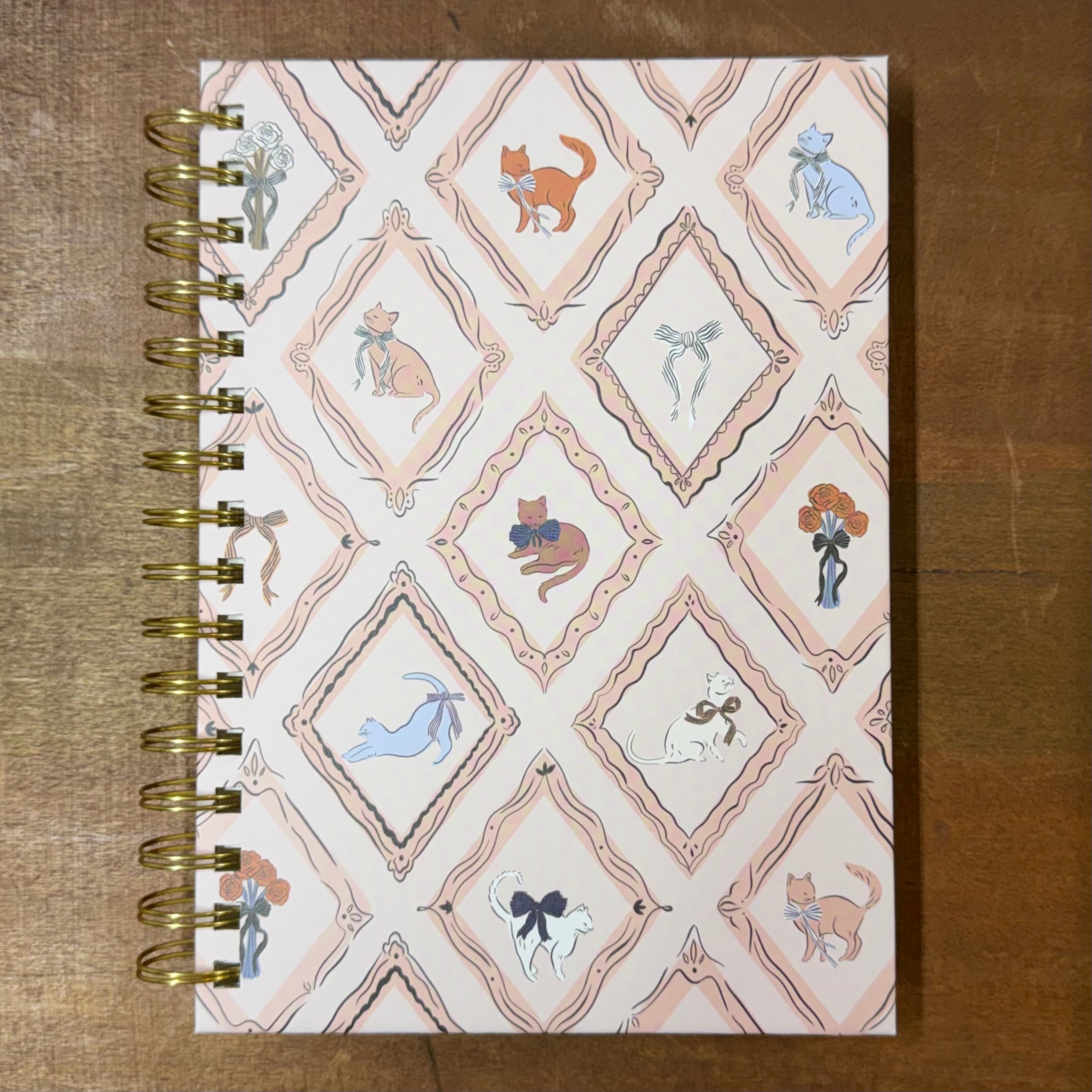 Peachy Pink Cats Spiral Journal $18