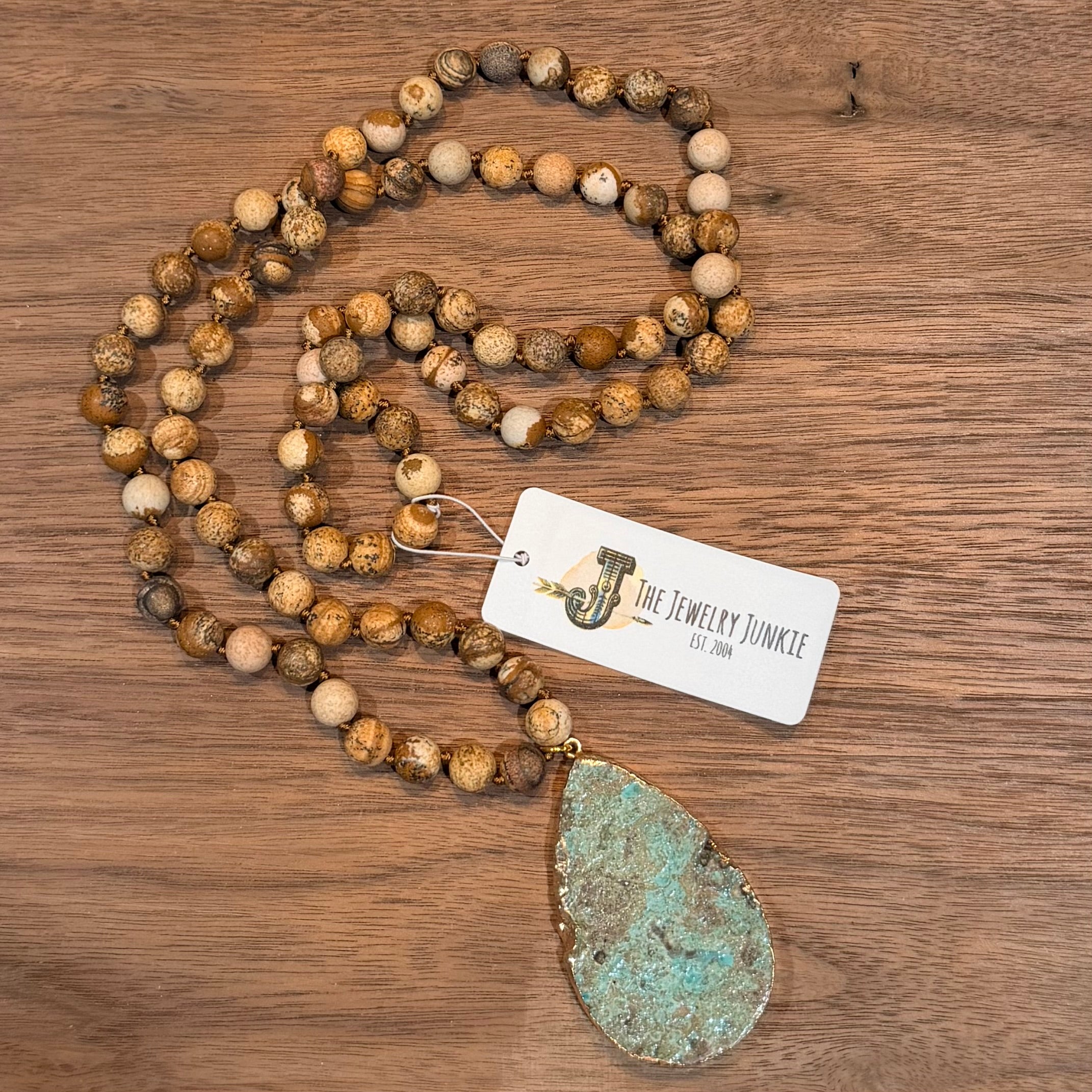 Beaded Jasper Necklace with Pendant $42