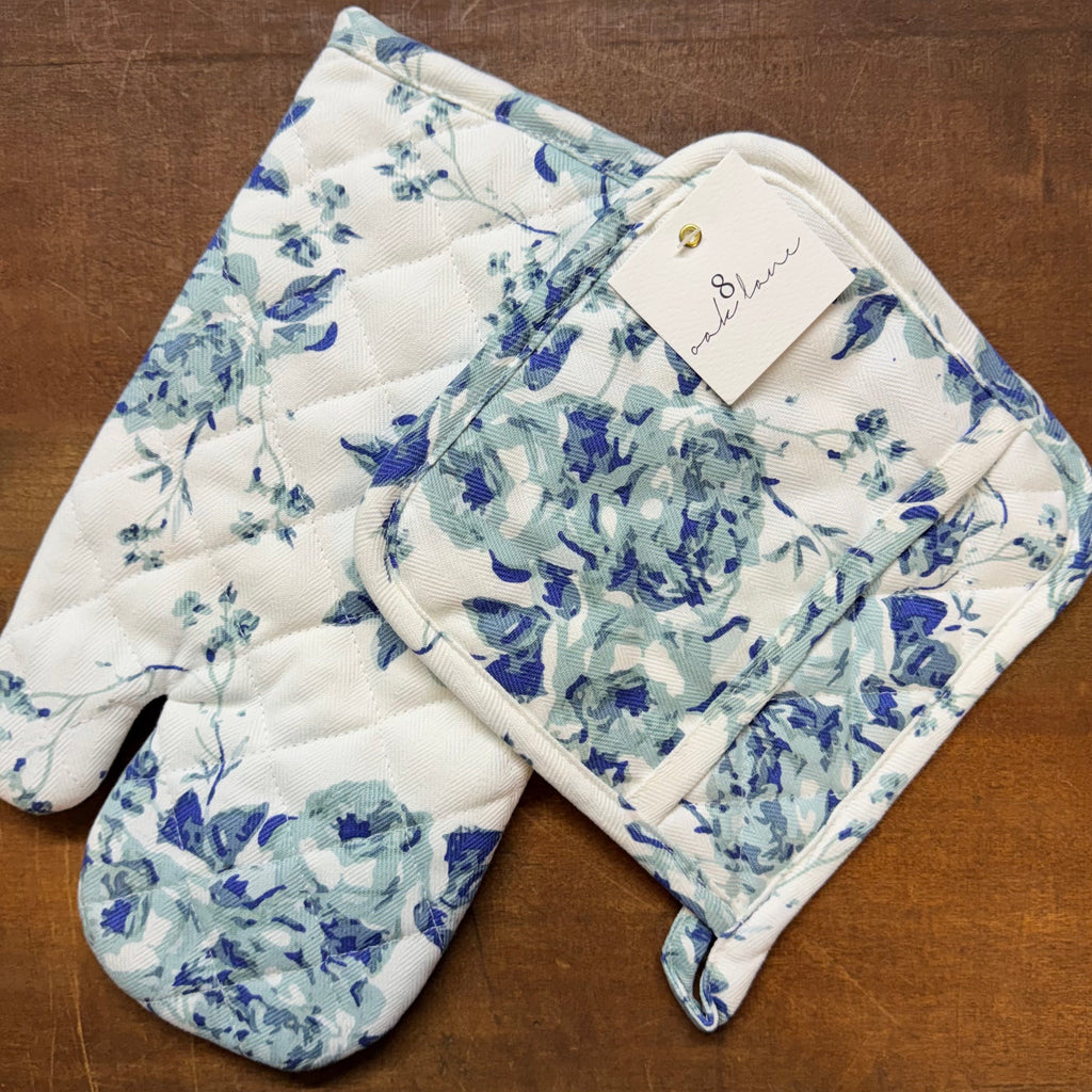 Blue Rose Oven Mitt Set $28