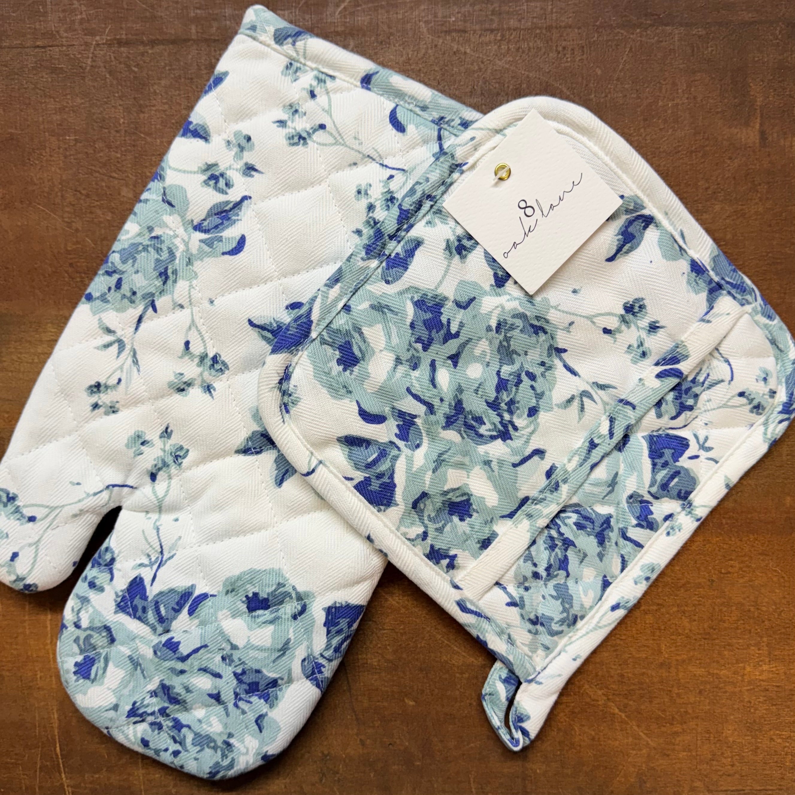 Blue Rose Oven Mitt Set $28