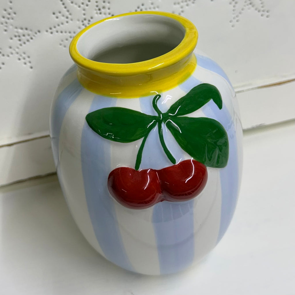 Striped Cherry Ceramic Vase $40