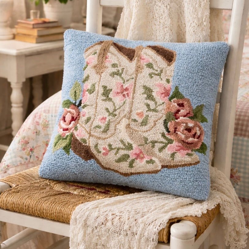 Floral Cowgirl Boots Hook Pillow $58