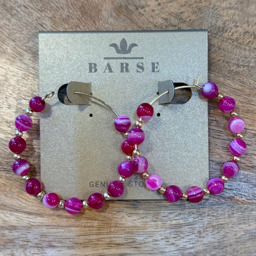 In The Pink Agate Hoop Earrings $28