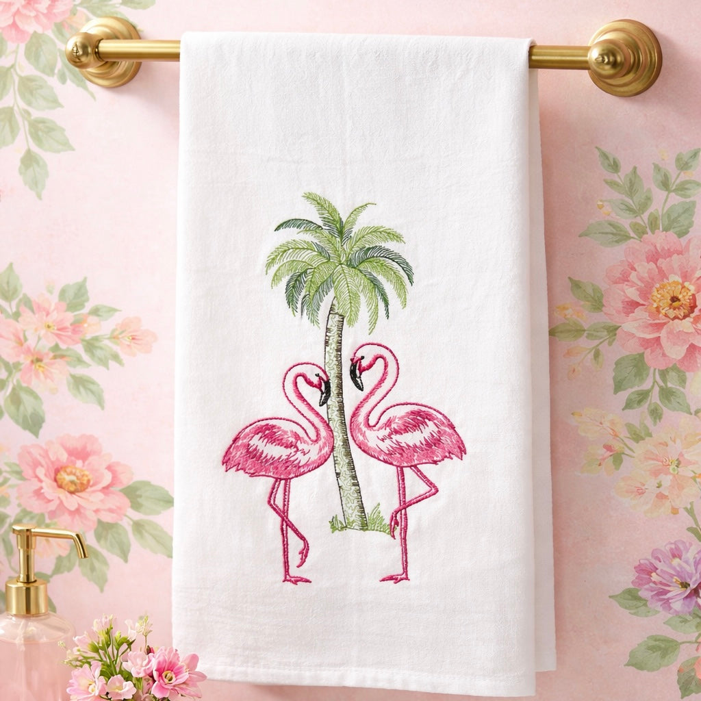 Embroidered Flamingo Towel $12