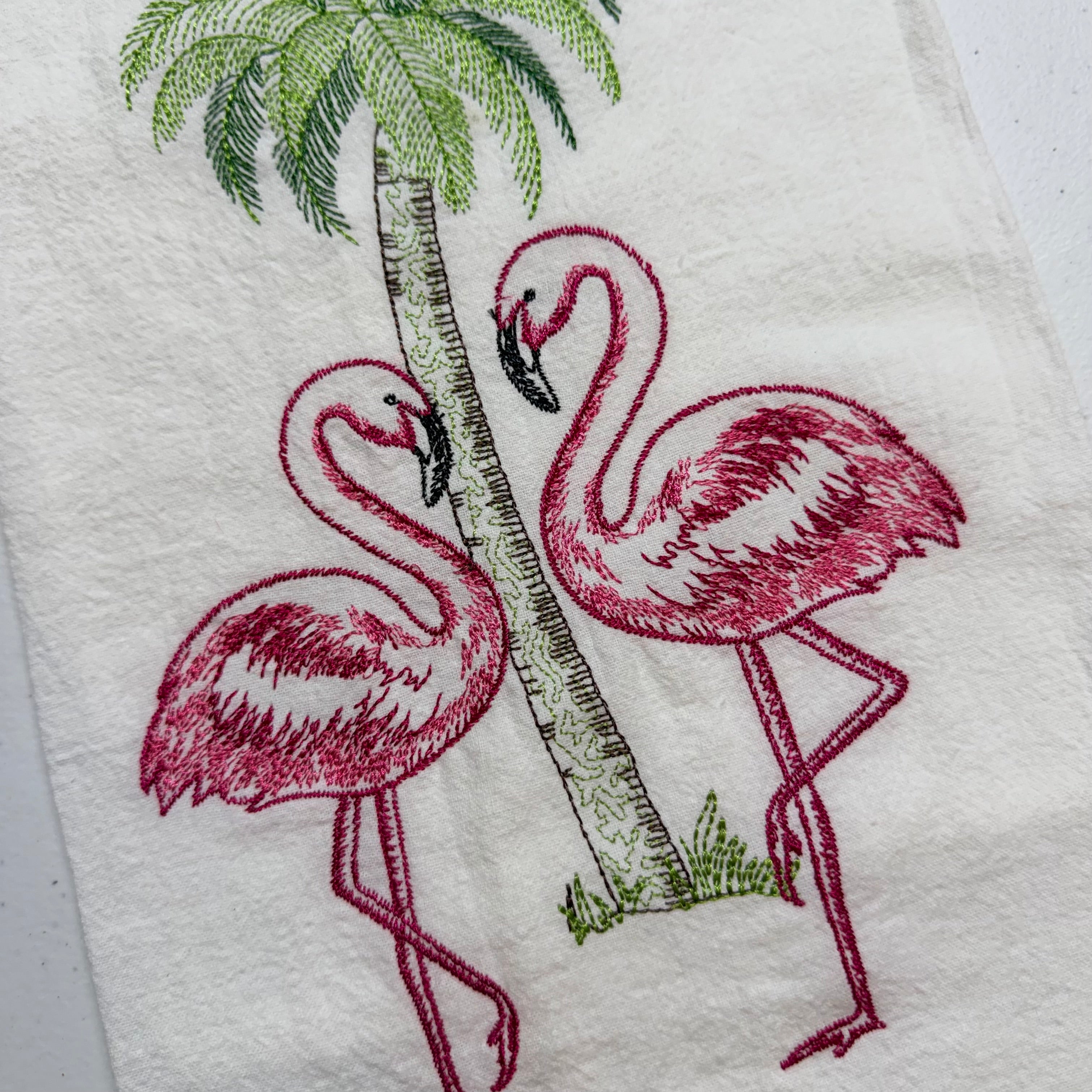 Embroidered Flamingo Towel $12