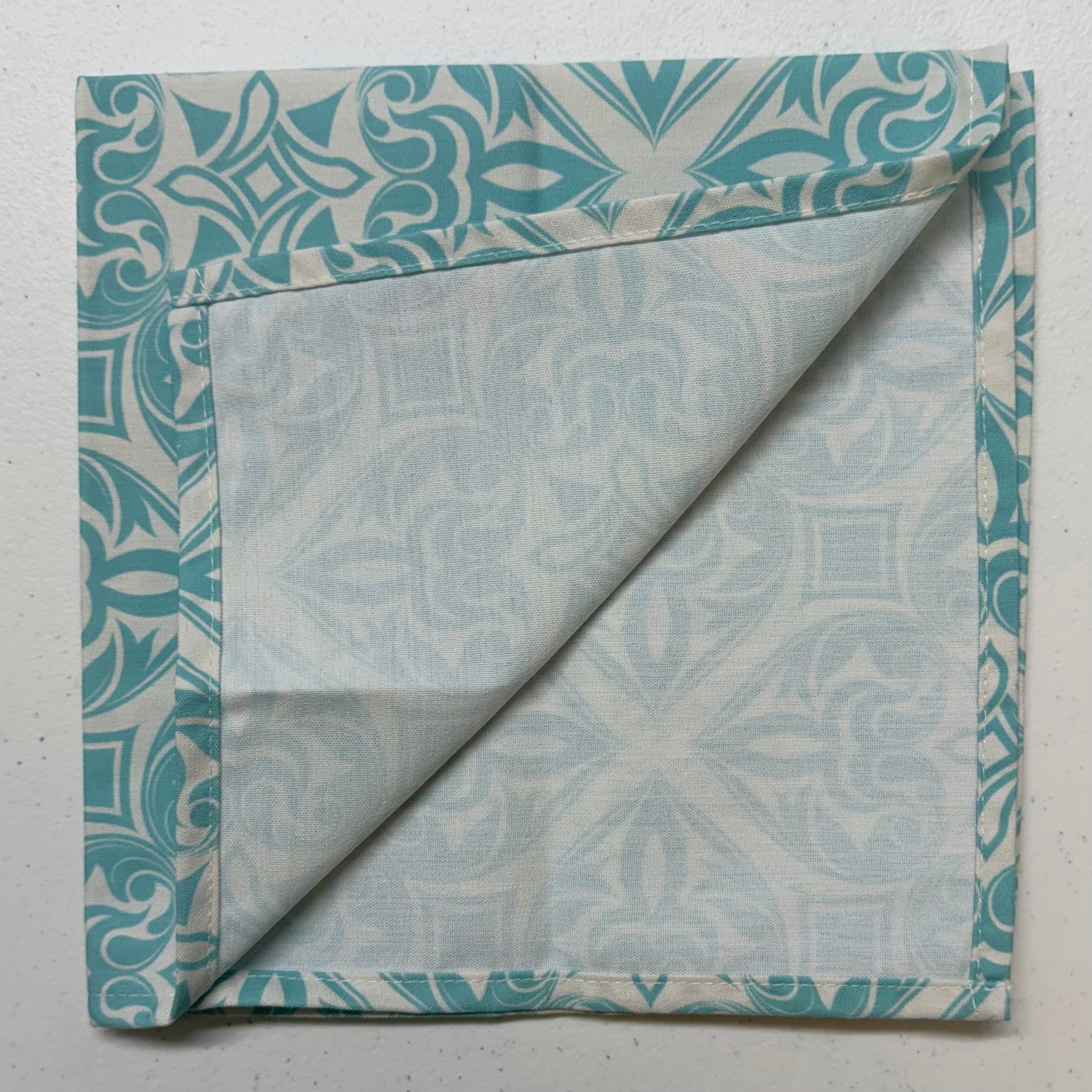 Turquoise & White Geometric Cloth Napkins $28