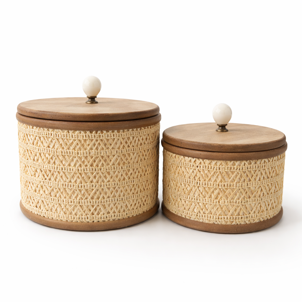 Beige Wooden Canister Set $50