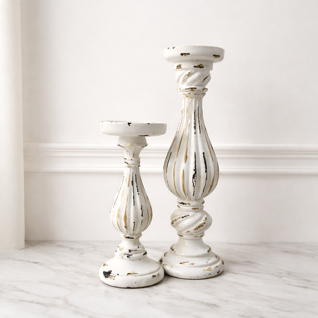 Distressed Wooden Candlestick Set $48