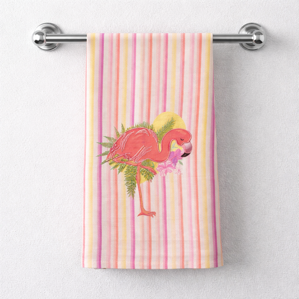 Striped Flamingo Towel $15