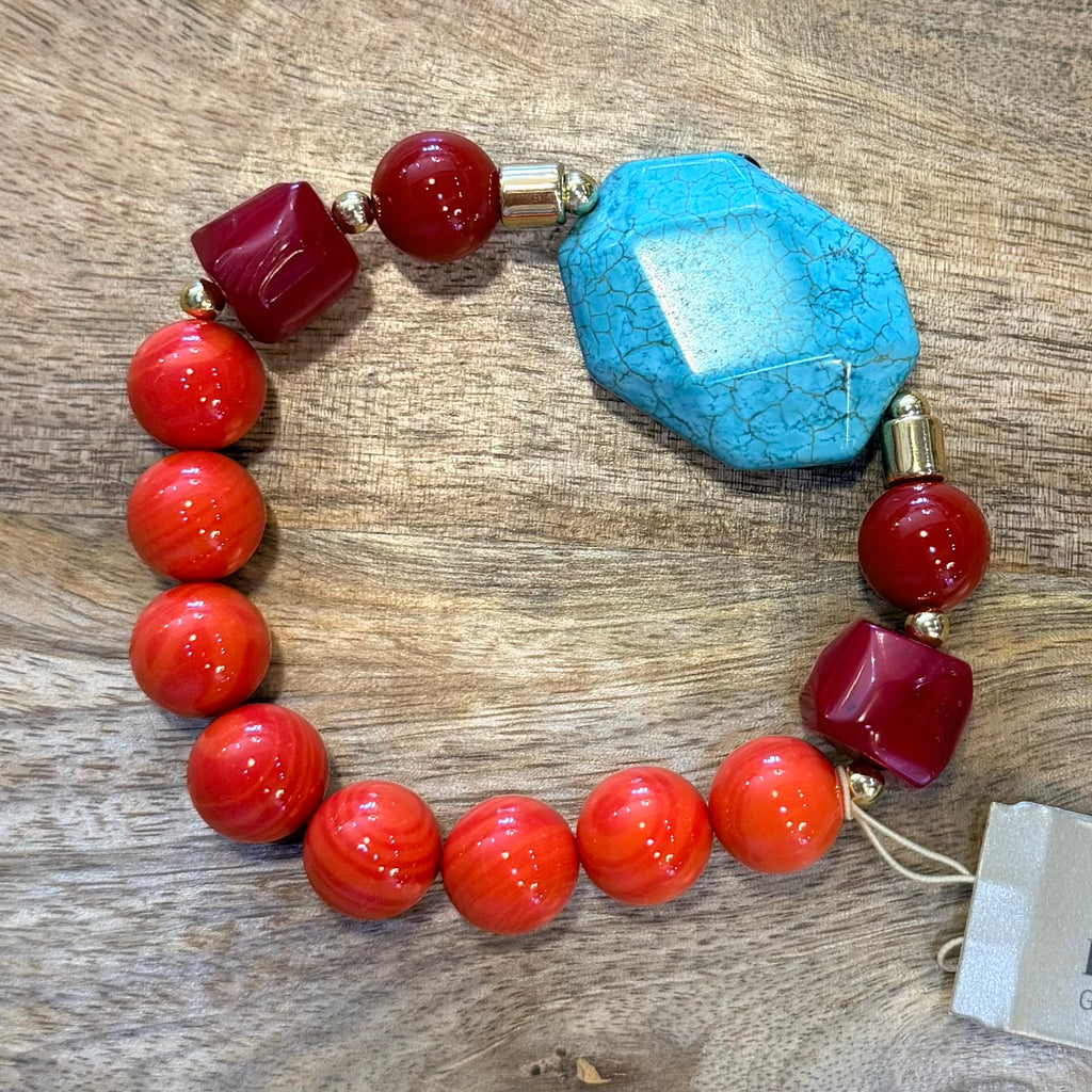 Orange Coral & Magnesite Bracelet  $48