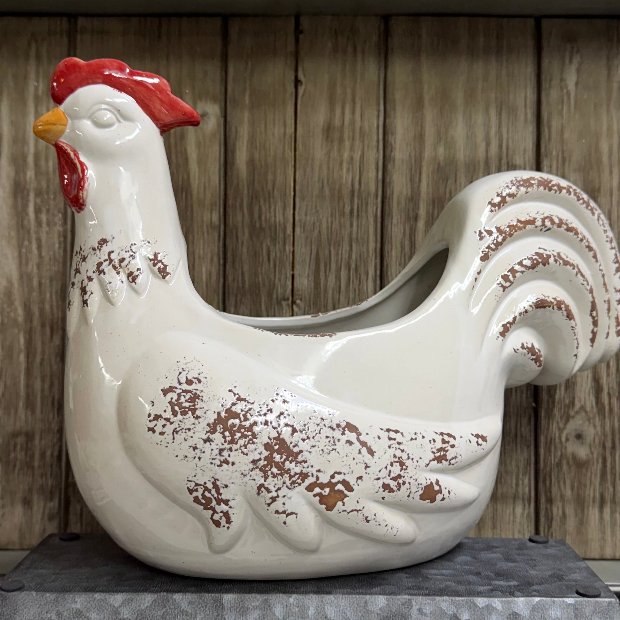 Ceramic Rooster Basket $36