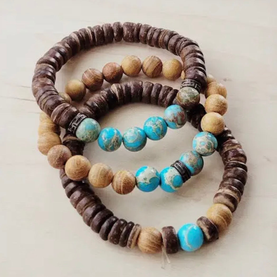 Wood & Imperial Jasper Bracelet Trio $29