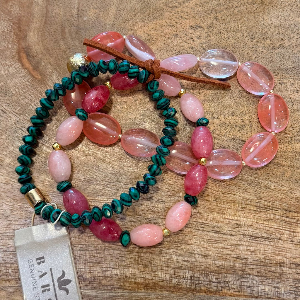 Pink Quartz & Green Malachite Trio $58