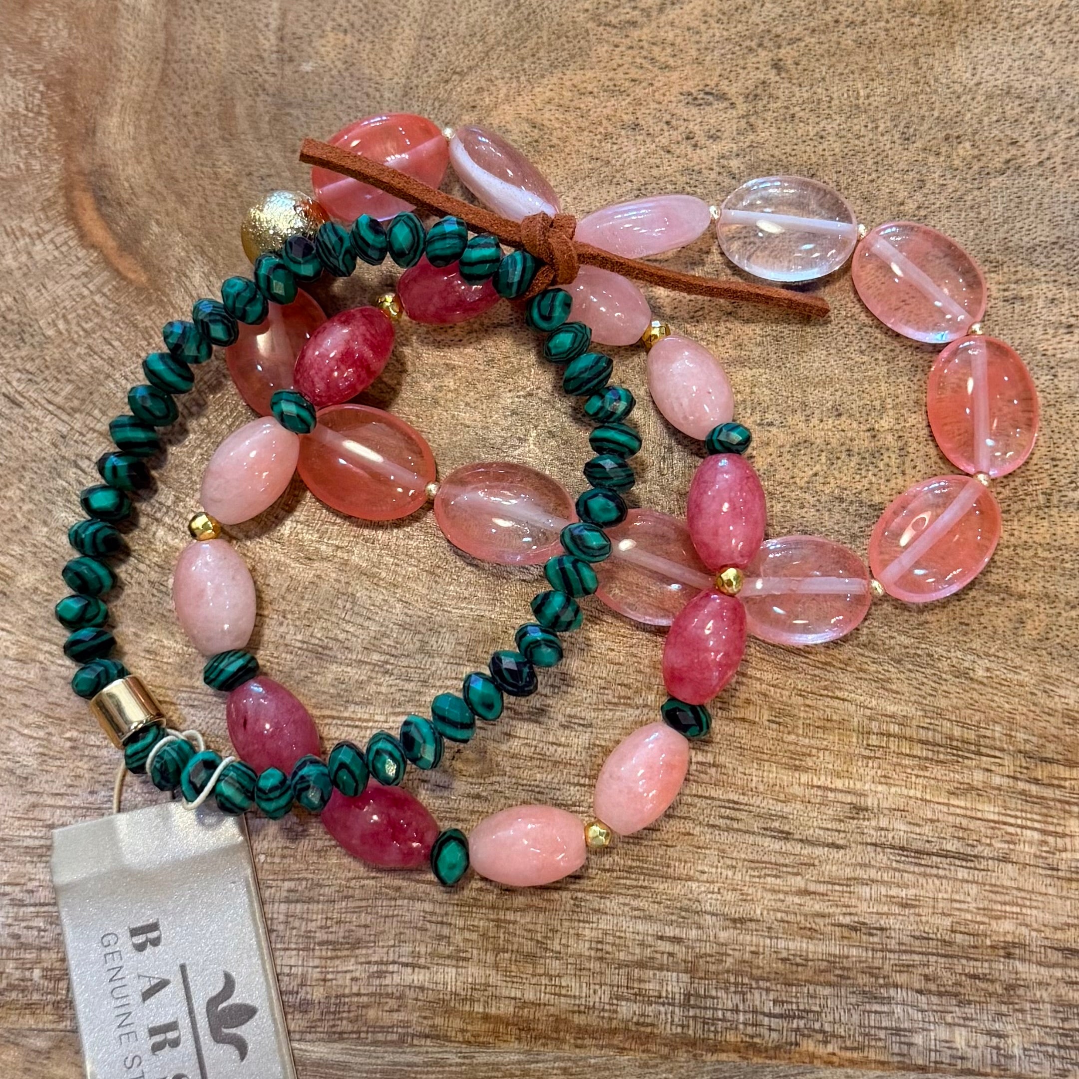 Pink Quartz & Green Malachite Trio $58