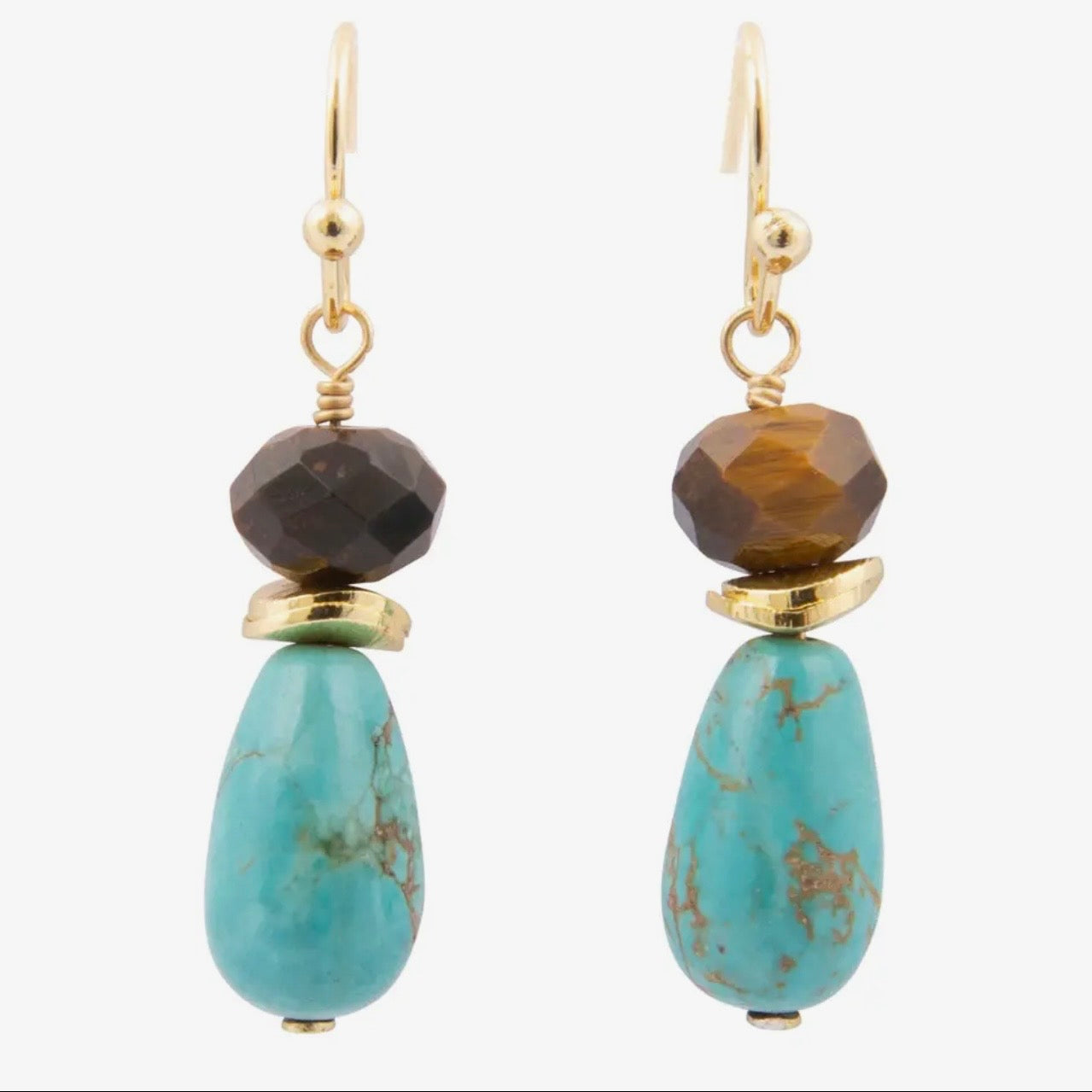 Smoky Tiger's Eye & Turquoise Earrings $28