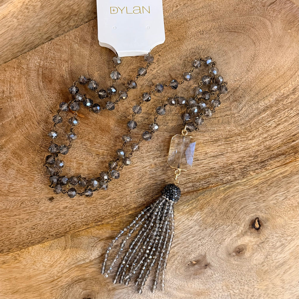 Athena Smoke Beaded Tassel Necklace $28