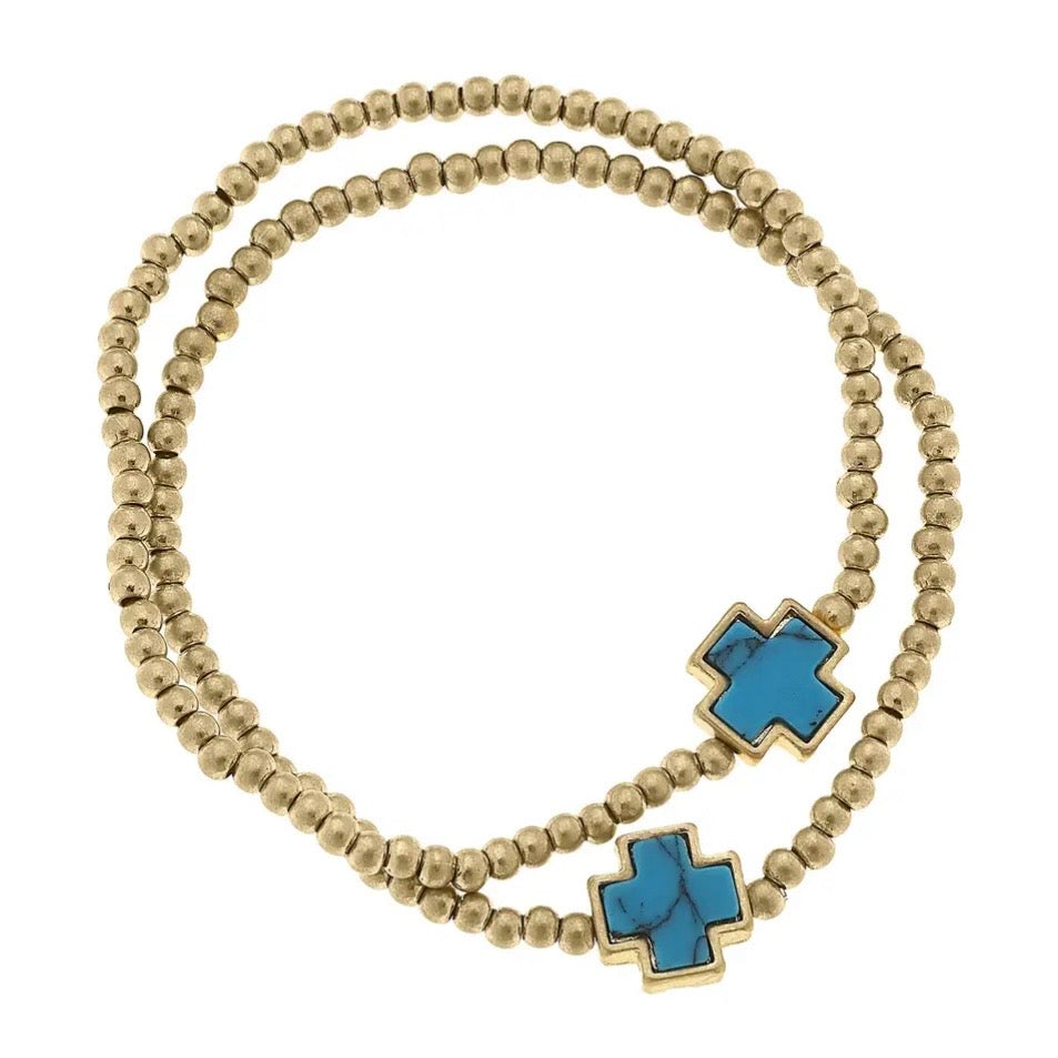 Turquoise Cross Beaded Bracelets $18