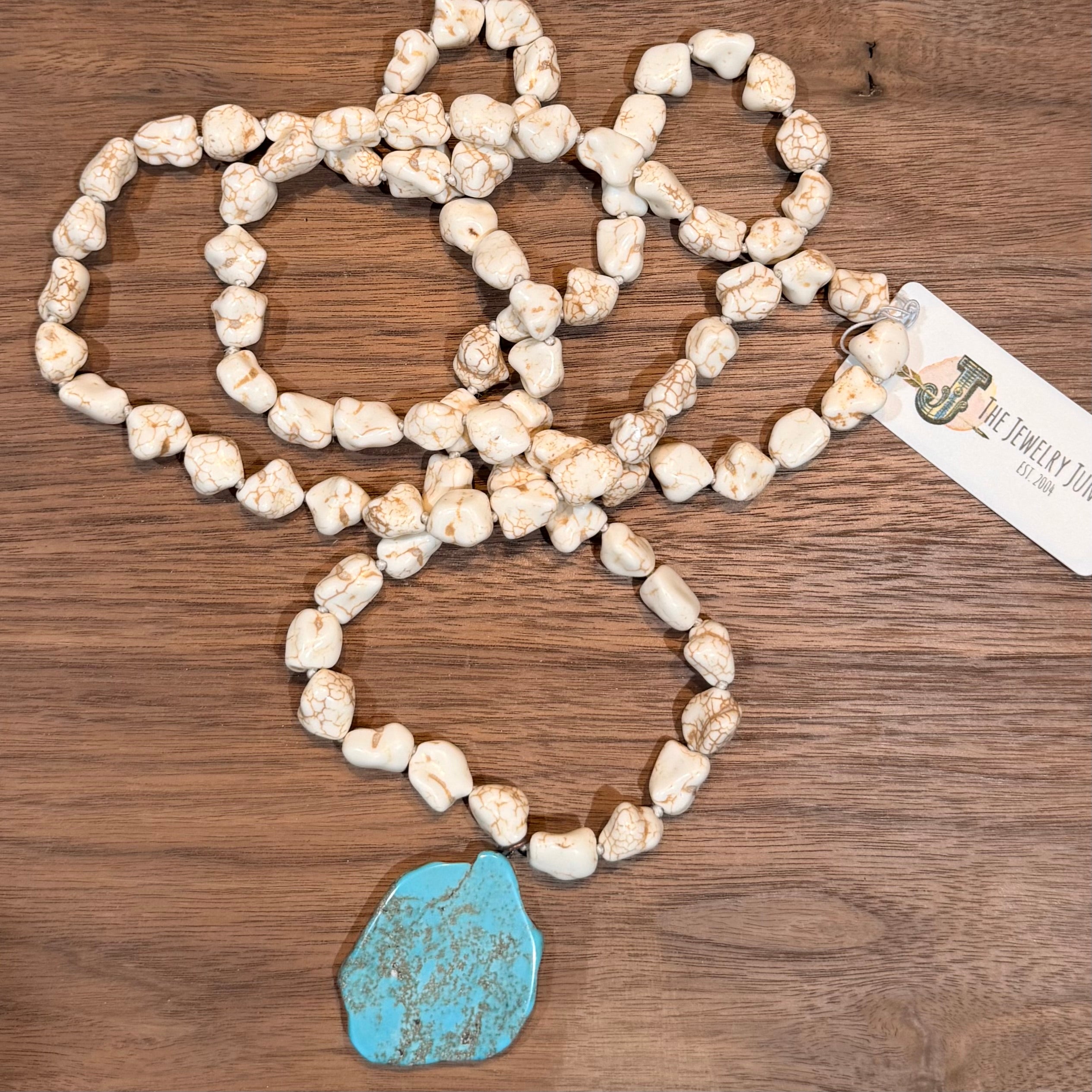 Long White Turquoise Necklace with Pendant $38