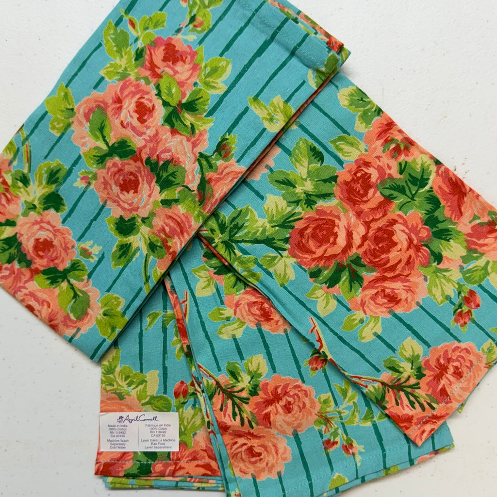 Turquoise Rose Cloth Napkins $29