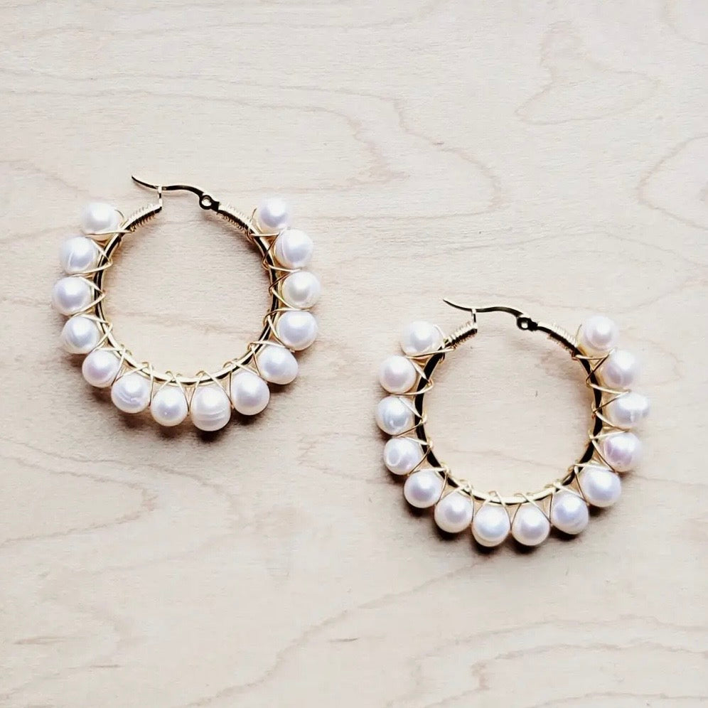 Freshwater Pearl Hoop Earrings $28