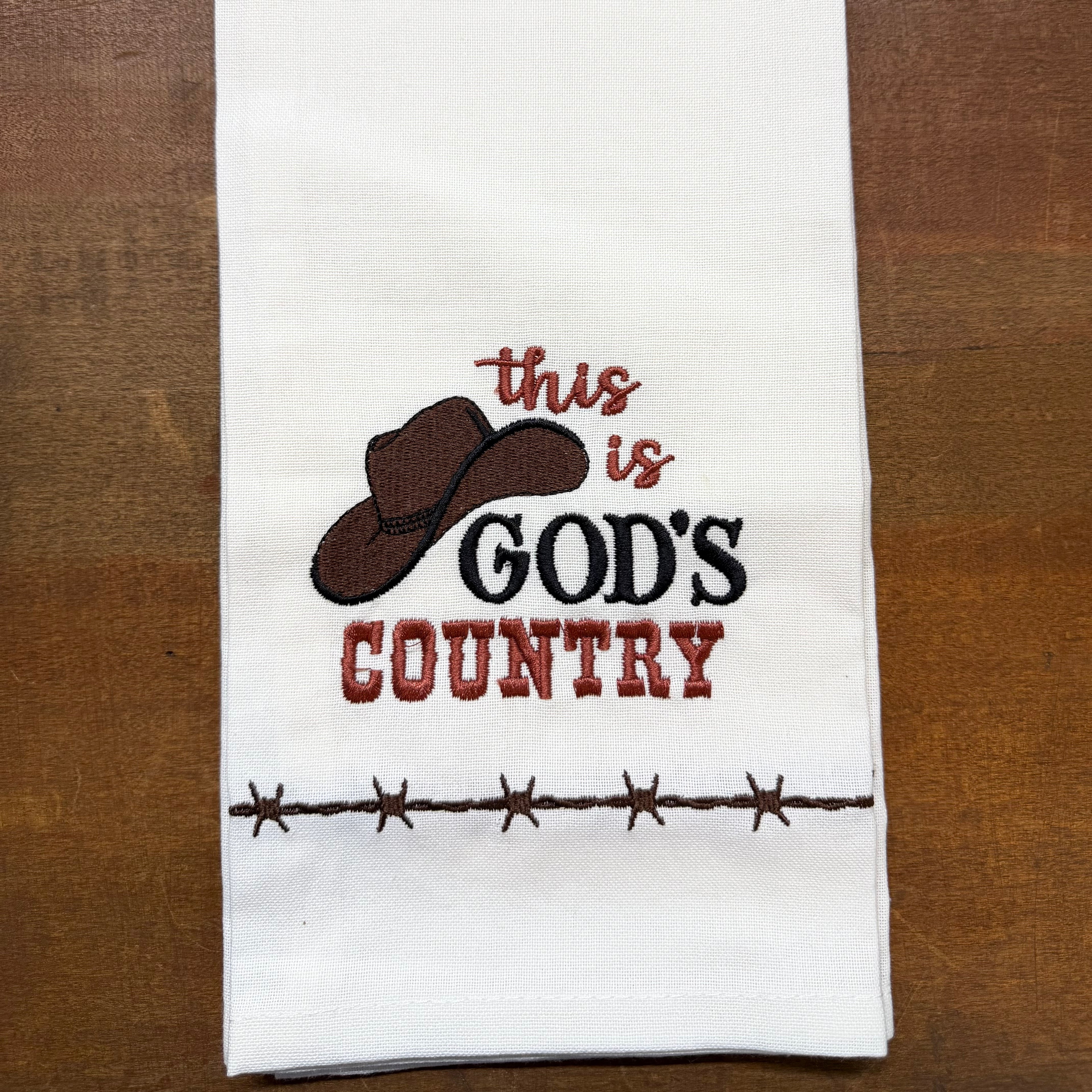 God’s Country Embroidered Towel $14