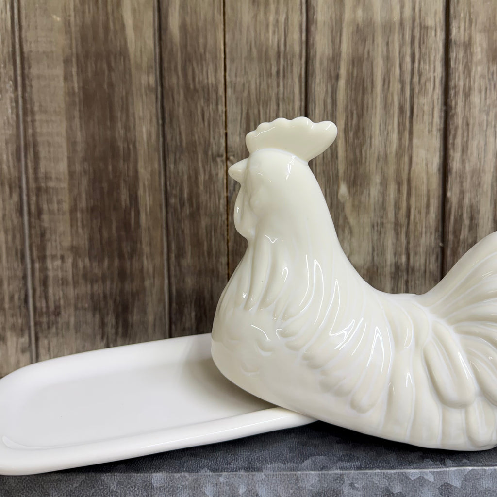 Ceramic Rooster Butter Dish $28