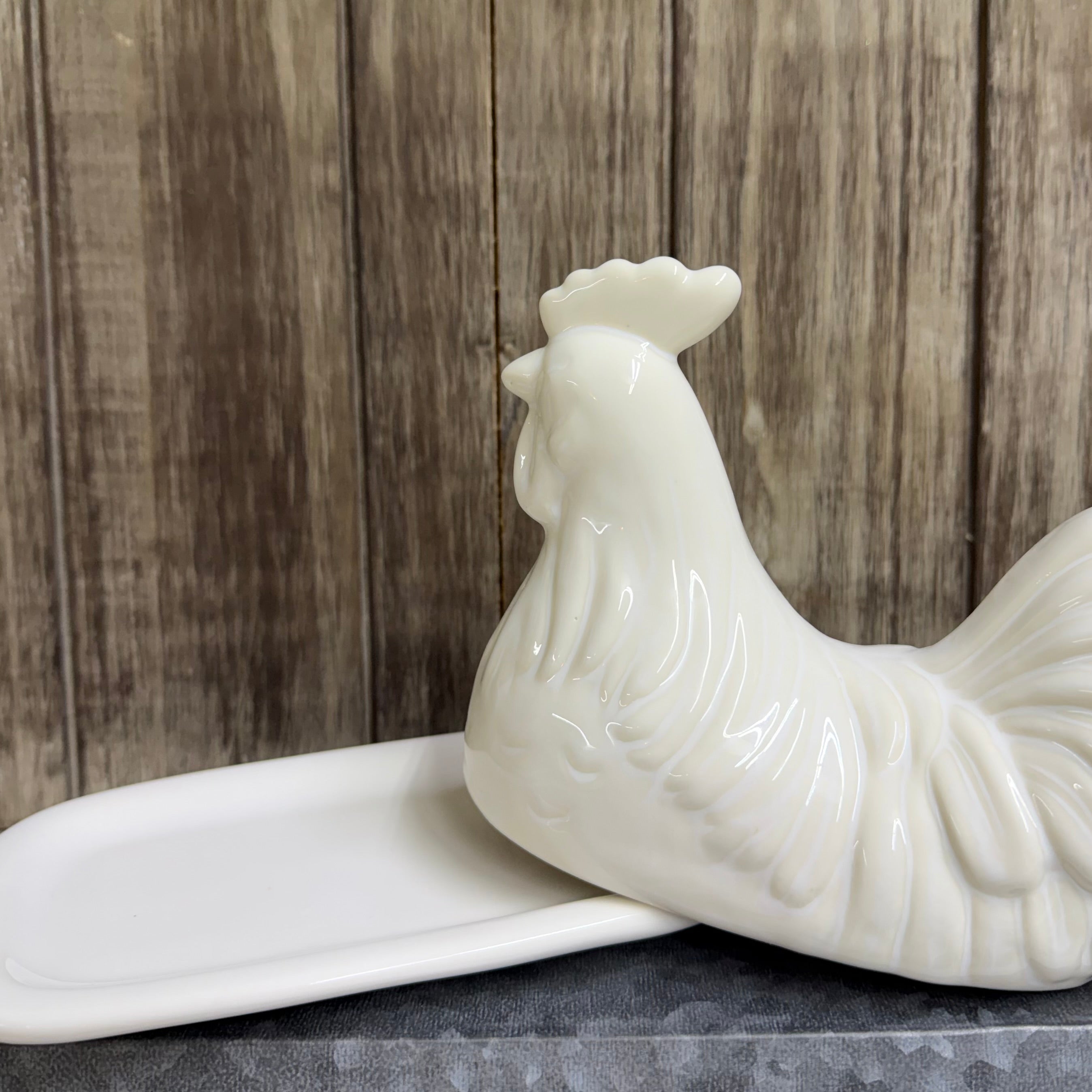 Ceramic Rooster Butter Dish $28
