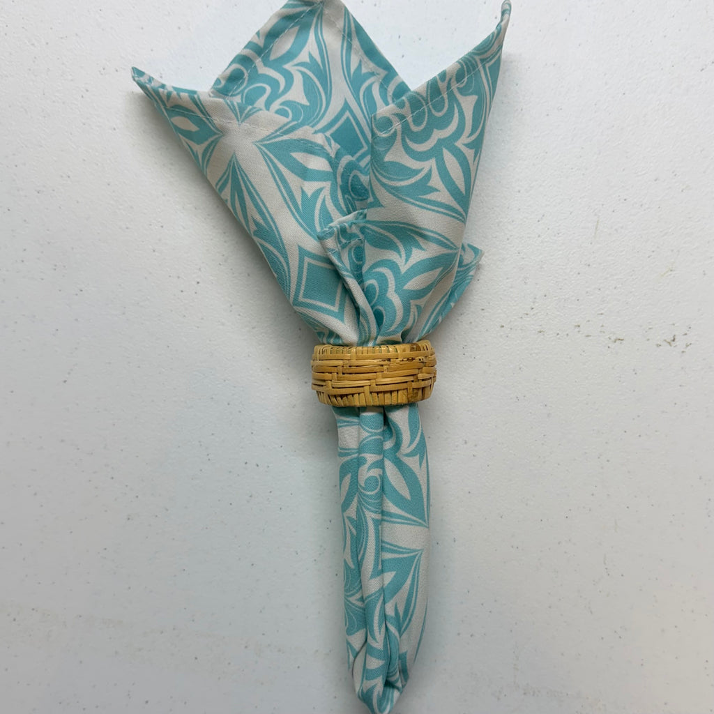 Turquoise & White Geometric Cloth Napkins $28