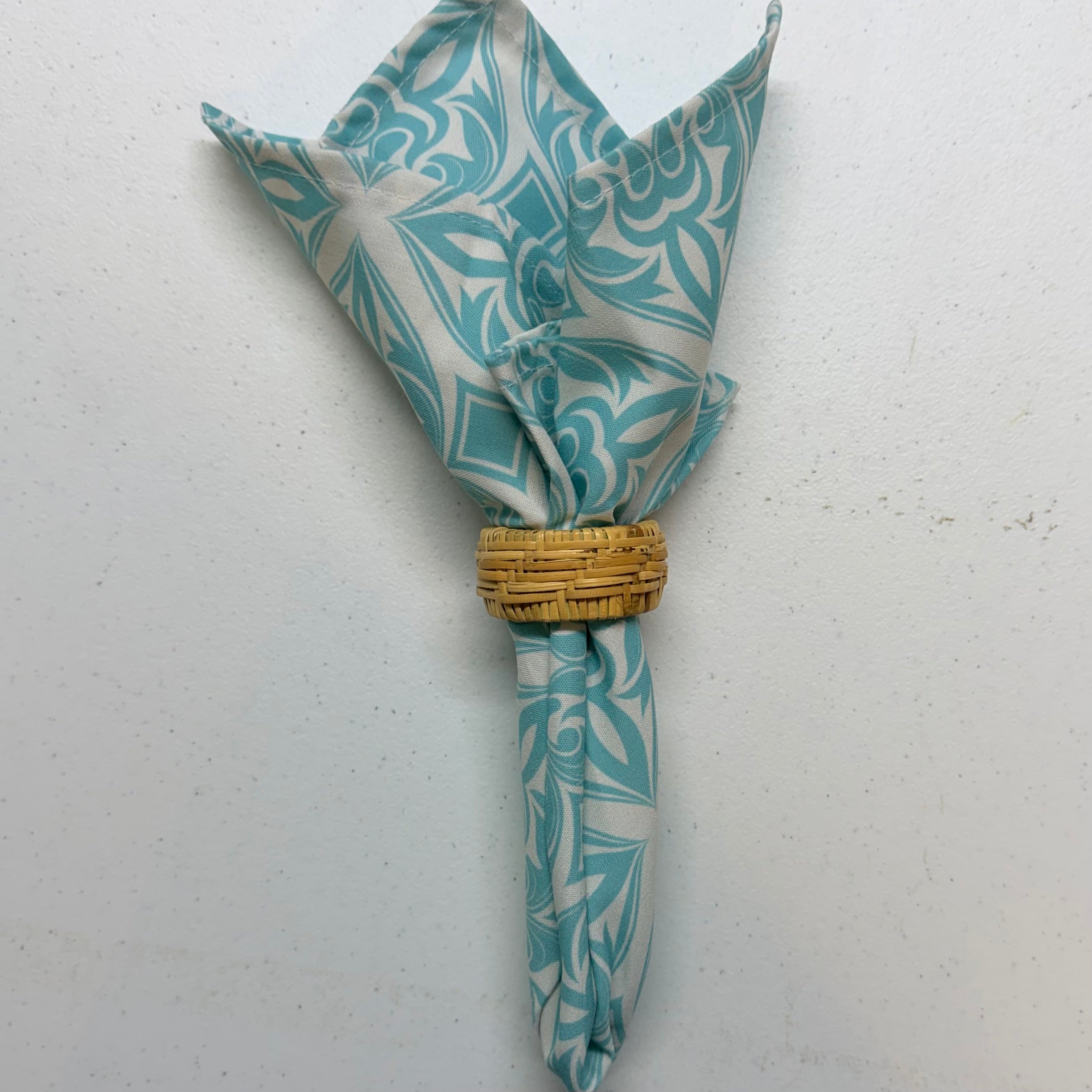 Turquoise & White Geometric Cloth Napkins $28