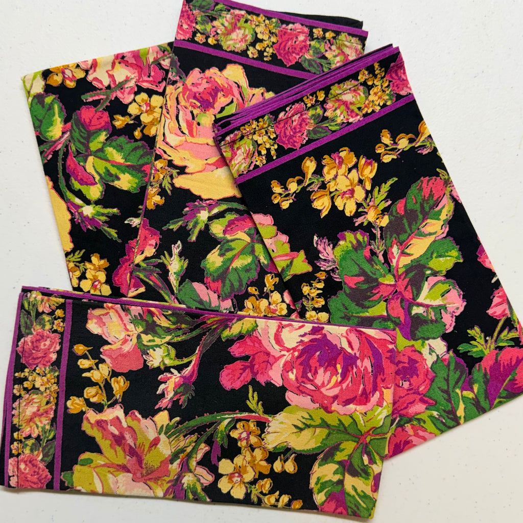 Black & Pink Rose Cloth Napkins $29