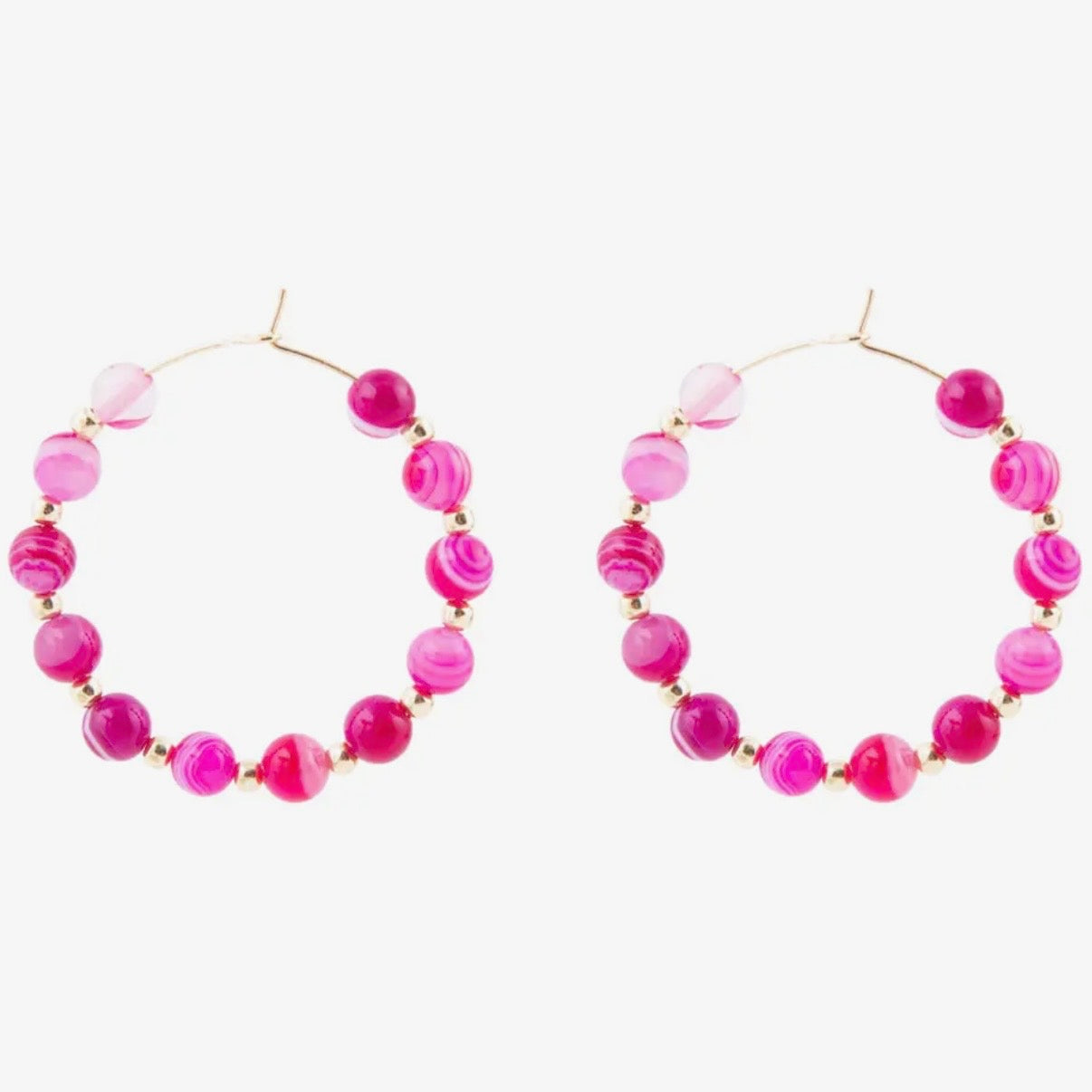In The Pink Agate Hoop Earrings $28