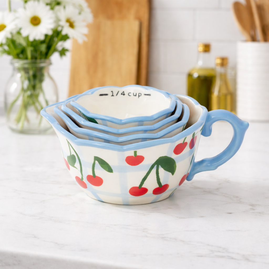 Very Cherry Ceramic Measuring Cups $32