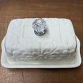 White Floral Butter Dish with Crystal Knob $28