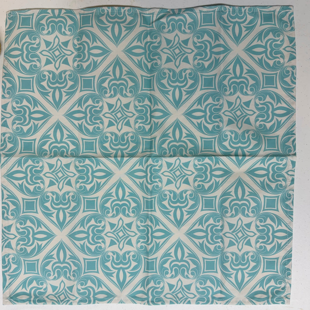 Turquoise & White Geometric Cloth Napkins $28