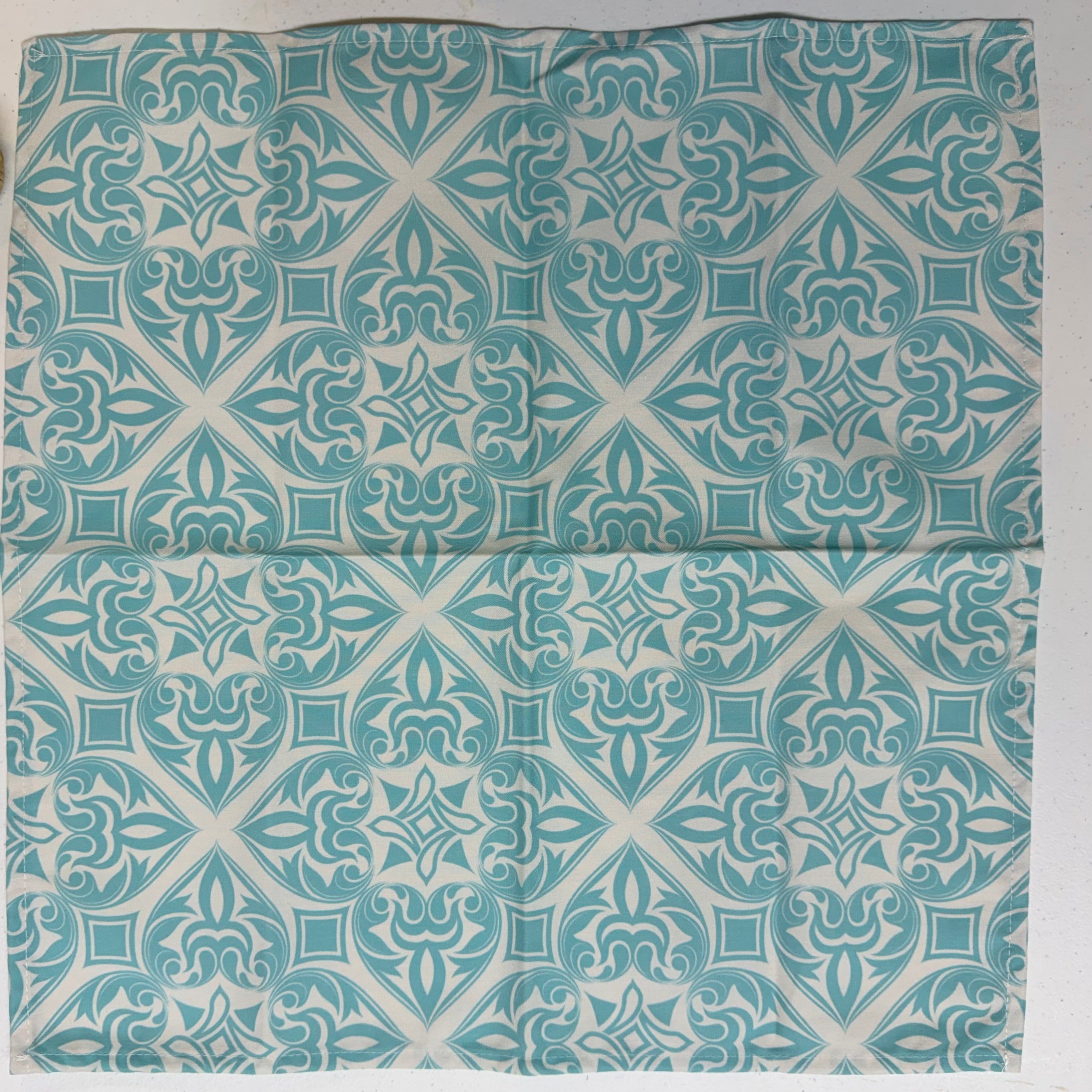 Turquoise & White Geometric Cloth Napkins $28