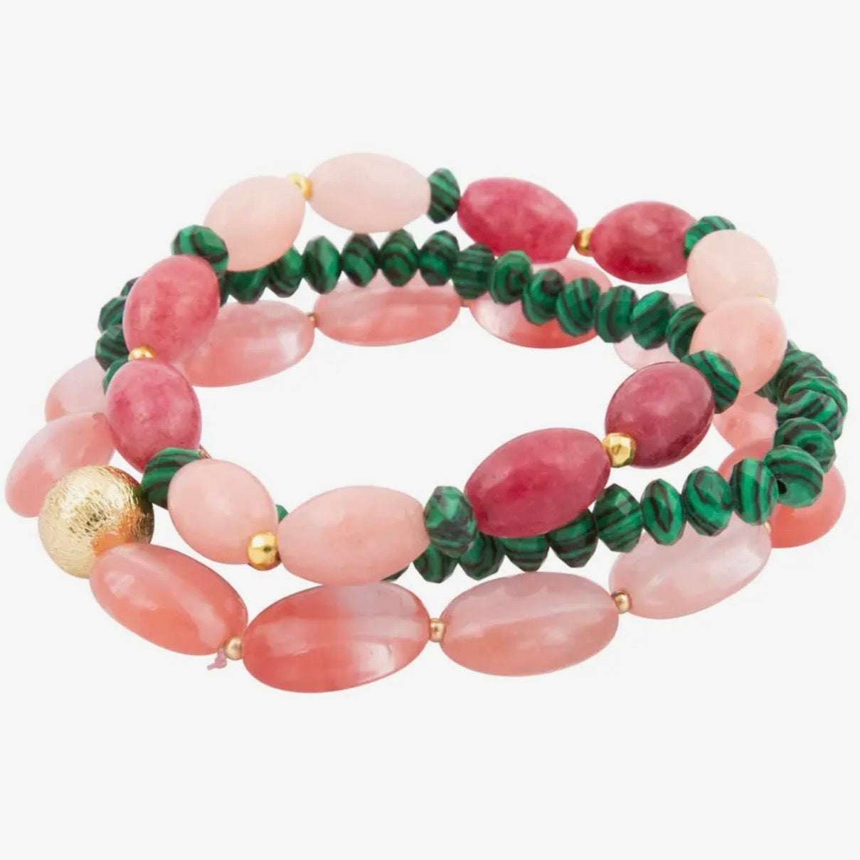 Pink Quartz & Green Malachite Trio $58