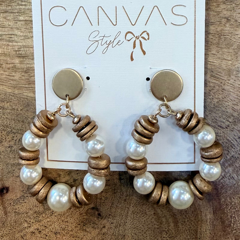 Pearl & Wood Teardrop Earrings $24