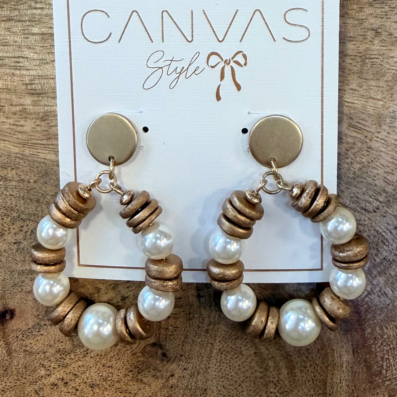 Pearl & Wood Teardrop Earrings $24