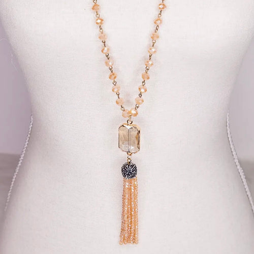 Athena Peach Beaded Tassel Necklace $28