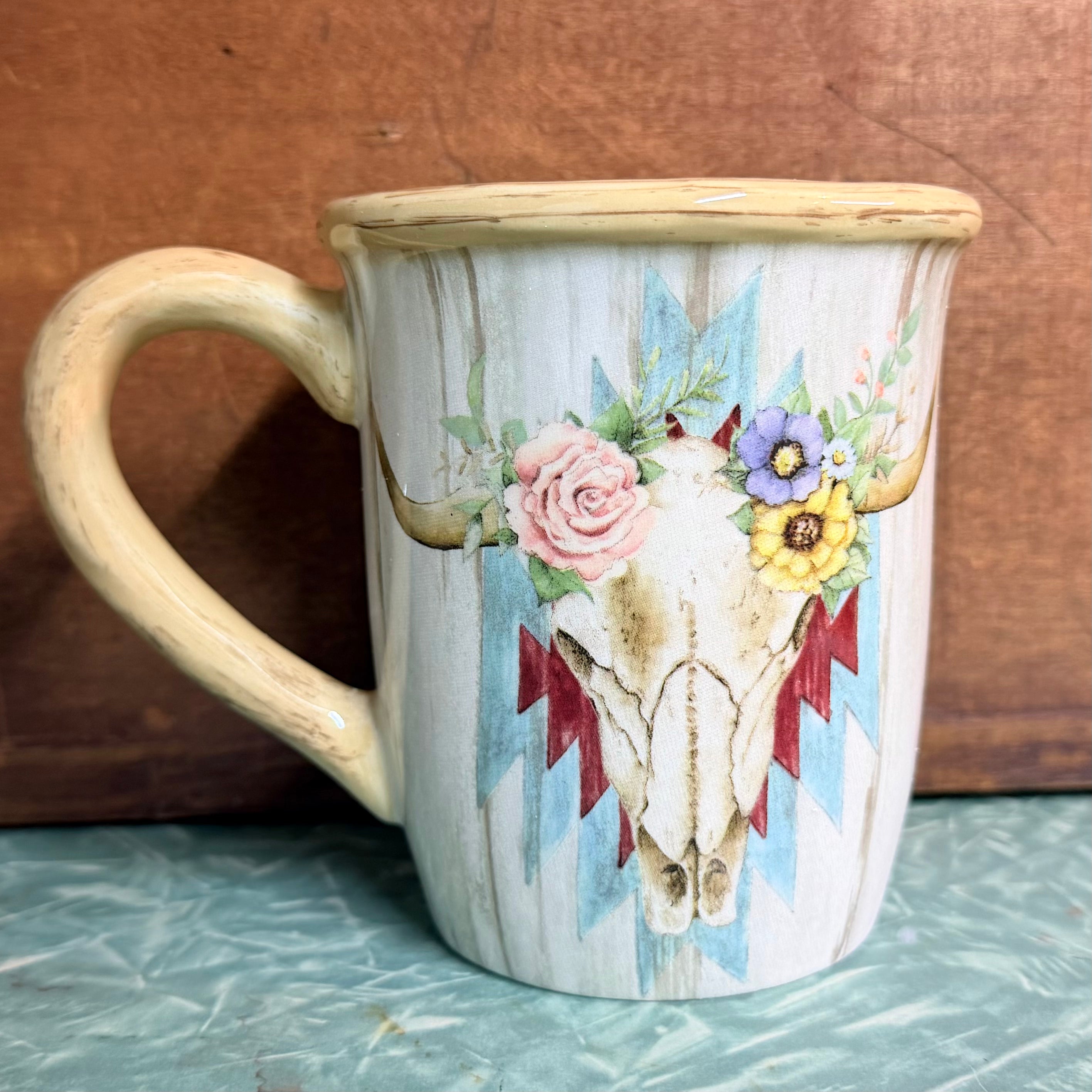 Floral Cow Skull Coffee Mug $20