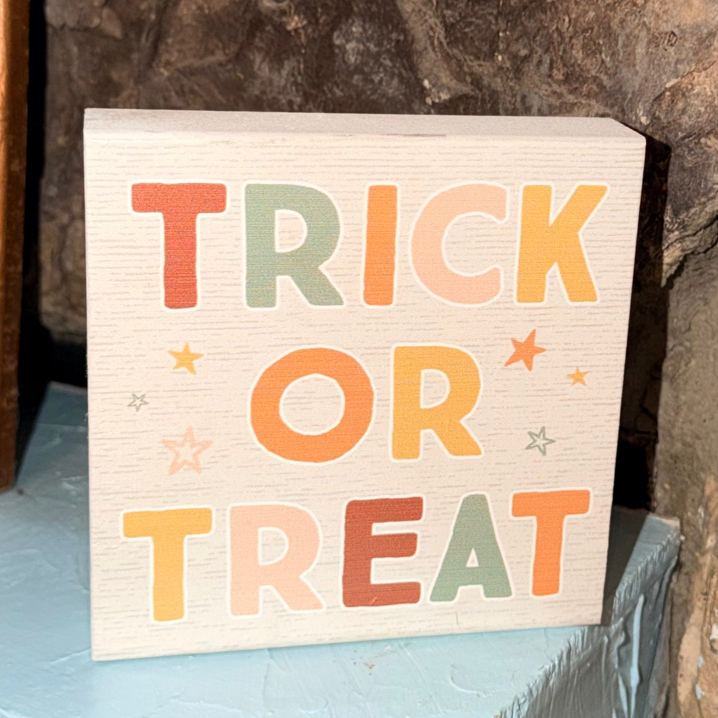 Pastel Trick or Treat Wood Block $14